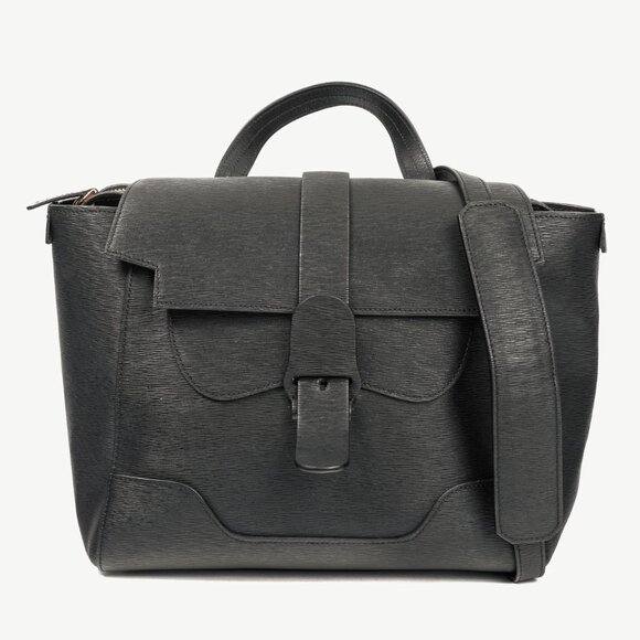 Senreve Midi Maestra Black Textured-Leather Backpack - Picture 1 of 16
